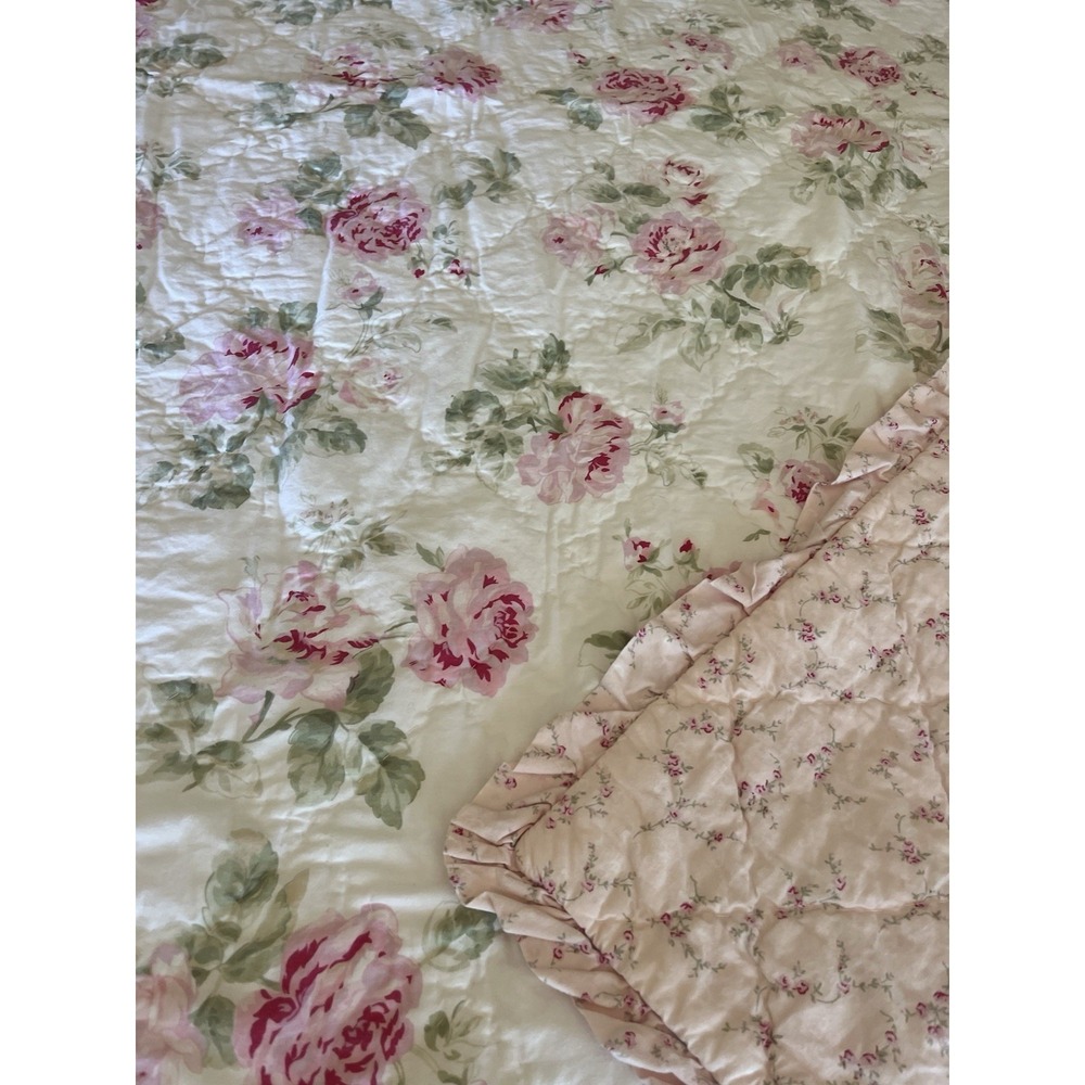 Simply Shabby Chic Misty Rose Pink Floral Comforter Bedspread Full / Queen